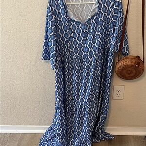 Blue and white maxi dress